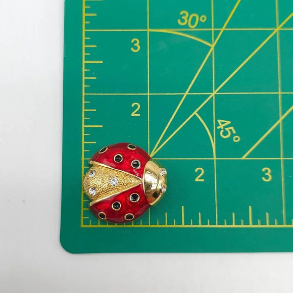 Vintage AAi Ladybug Brooch Pin Red & Gold Enamel Rhinestones 1.5" - Picture 4 of 4